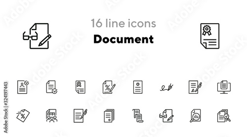 Document line icon set. Statistics, examination, report. Expertise concept. Can be used for topics like signing contract, paperwork, business analysis