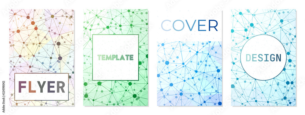 Set of technology style covers. Can be used as cover, banner, flyer, poster, business card, brochure. Artistic geometric background collection. Classy vector illustration.