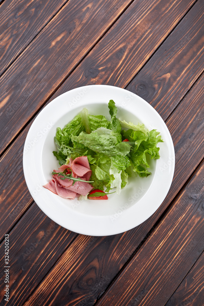 salad with lettuce and ham