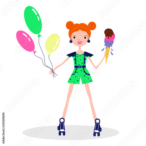 Girl with icecream and balloons