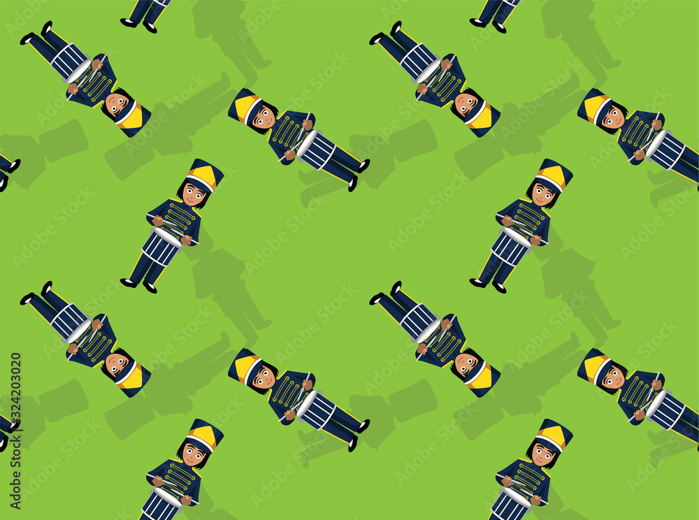 Marching Band Drummer Girl Cartoon Vector Seamless Background Wallpaper