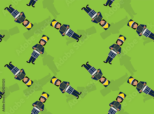 Marching Band Drummer Girl Cartoon Vector Seamless Background Wallpaper-01