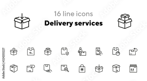 Delivery services line icon set. Carton box, package, order. Delivery concept. Vector illsutration can be used for topics like post office, online shopping, logistic