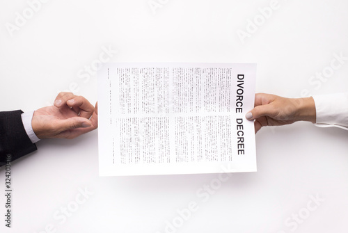 Process of divorce decree documents transferring on white