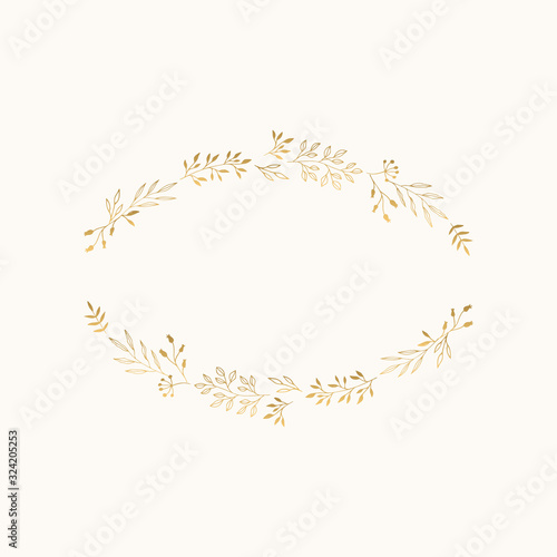 Summer floral wreath. Oval luxury border. Botanical frame for invitation design. Vector isolated illustration.