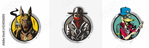 Set of t-shirt of  gangsters design poster - Vector Illustration.