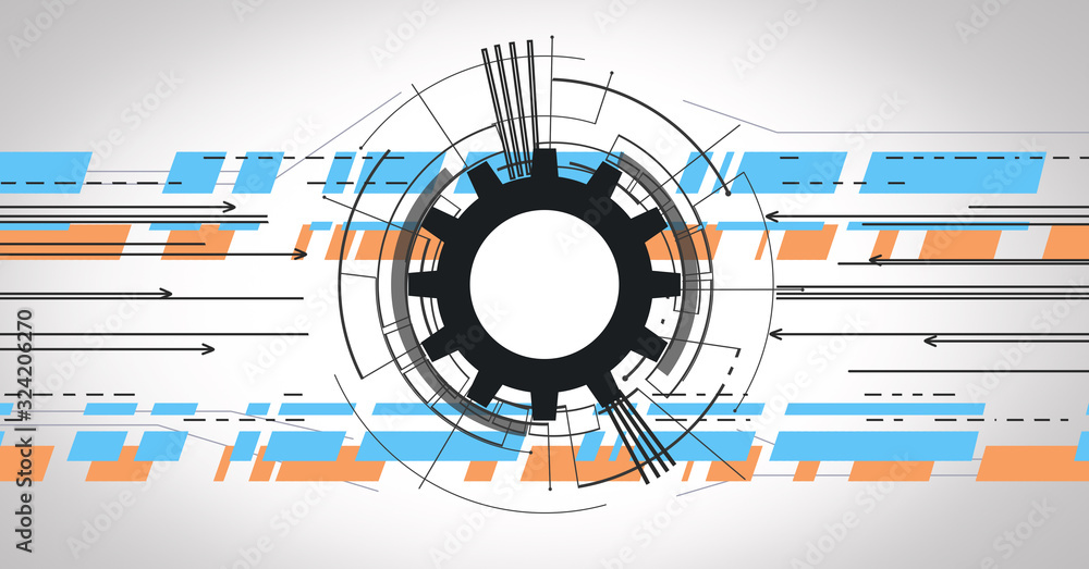 Obraz premium Abstract Technology Background With Arrows Pointing At Cog