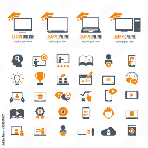 E-Learning, education. Collection of e-learning related icons