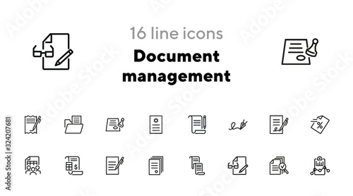 Document management line icon set. Signature, contract, invoice. Paperwork concept. Can be used for topics like business, agreement, accounting
