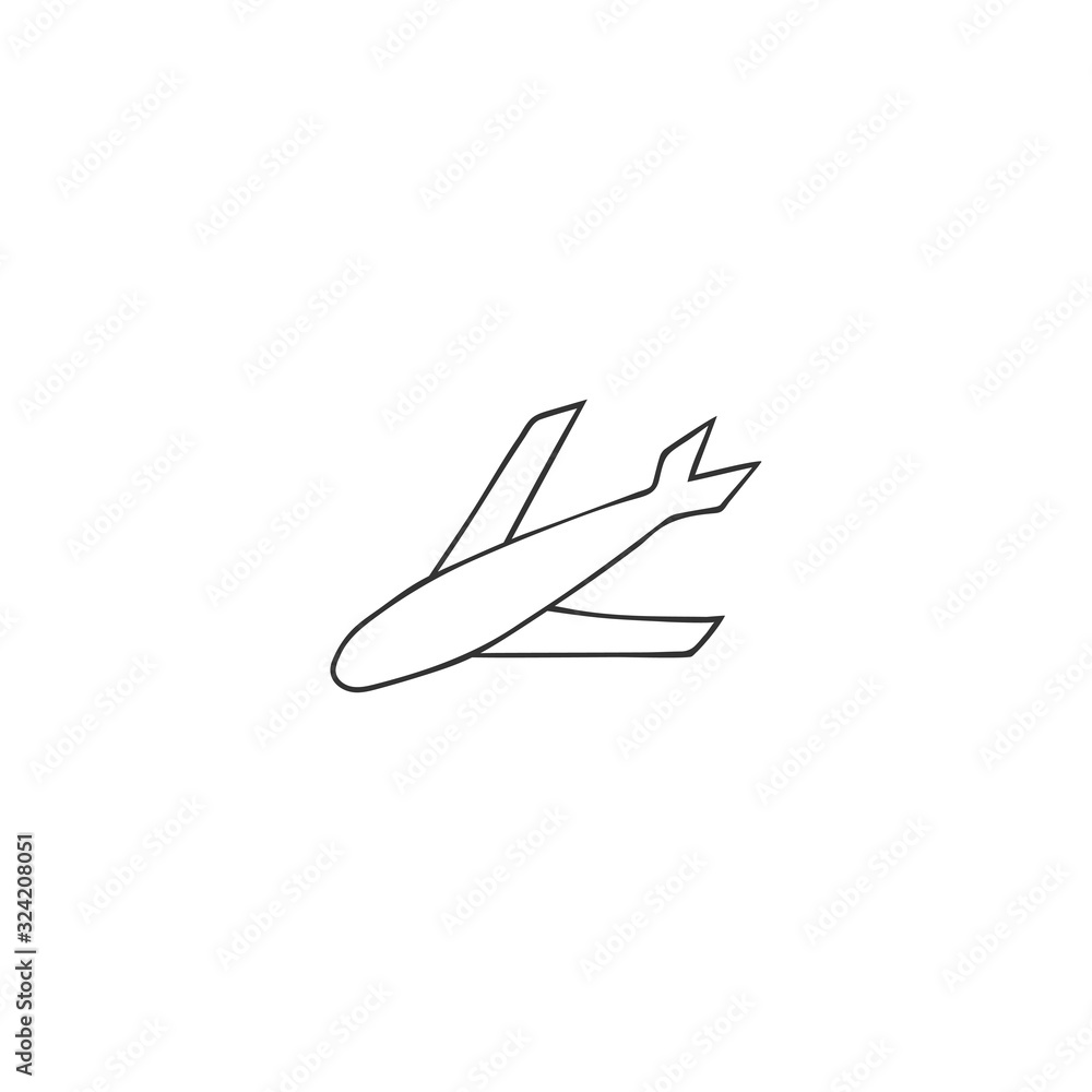 Vector hand drawn icon, a flying plane. Vector hand drawn icon, a flying plane.
