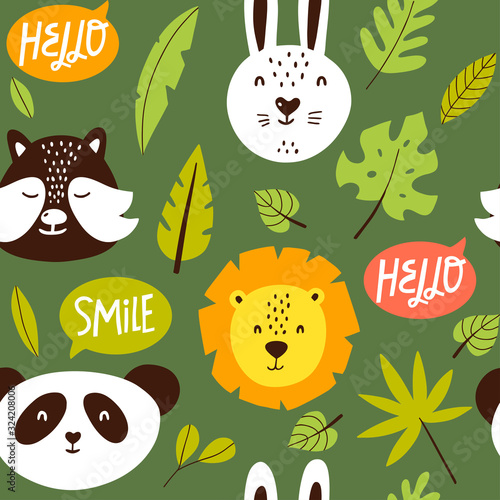 Seamless pattern with forest dwellers. Scandinavian style flat illustration. Perfect for children's textiles and wallpaper.