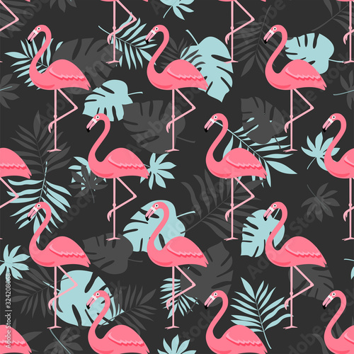 Wallpaper Mural Flamingos in palm leaves, seamless background, pattern. Vector illustration. Torontodigital.ca