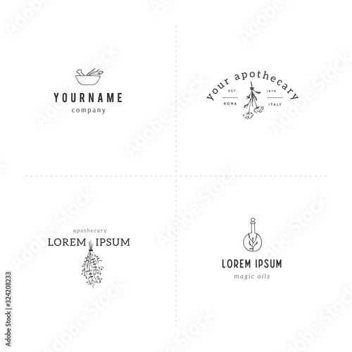 Magic and fairy tales theme. Vector logo templates with hand drawn elements.