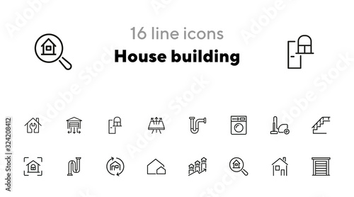 House building line icon set. Set of line icon on white background. Home concept. Washing machine, door, stair. Vector illustration can be used for topics like engineering, power