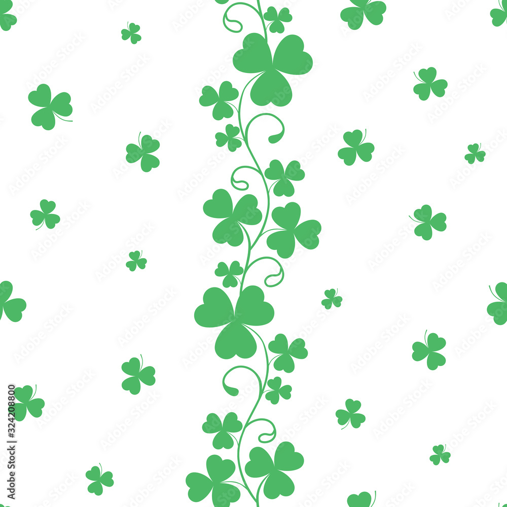 Pattern with green clover isolated in white background. Seamless pattern. Vector illustration. Pattern with green clover isolated in white background. Seamless pattern. Vector illustration.