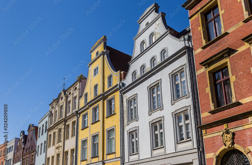 Row of colorful houses in hanseatic city Stralsund, Germany