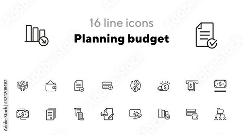 Planning budget line icon set. Money, cash, document. Finance concept. Can be used for topics like saving, cashback, currency exchange