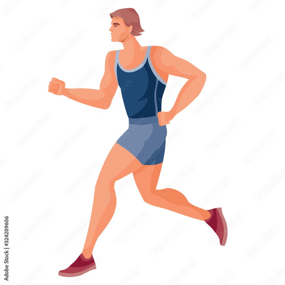 male athlete in a blue tank top and blue shorts runs fast and tries to win the competition, hope, victory, tenacity, success, goal, discipline, isolated object on a white background, male athlete in a blue tank top and blue shorts runs fast and tries to win the competition, hope, victory, tenacity, success, goal, discipline, isolated object on a white background,