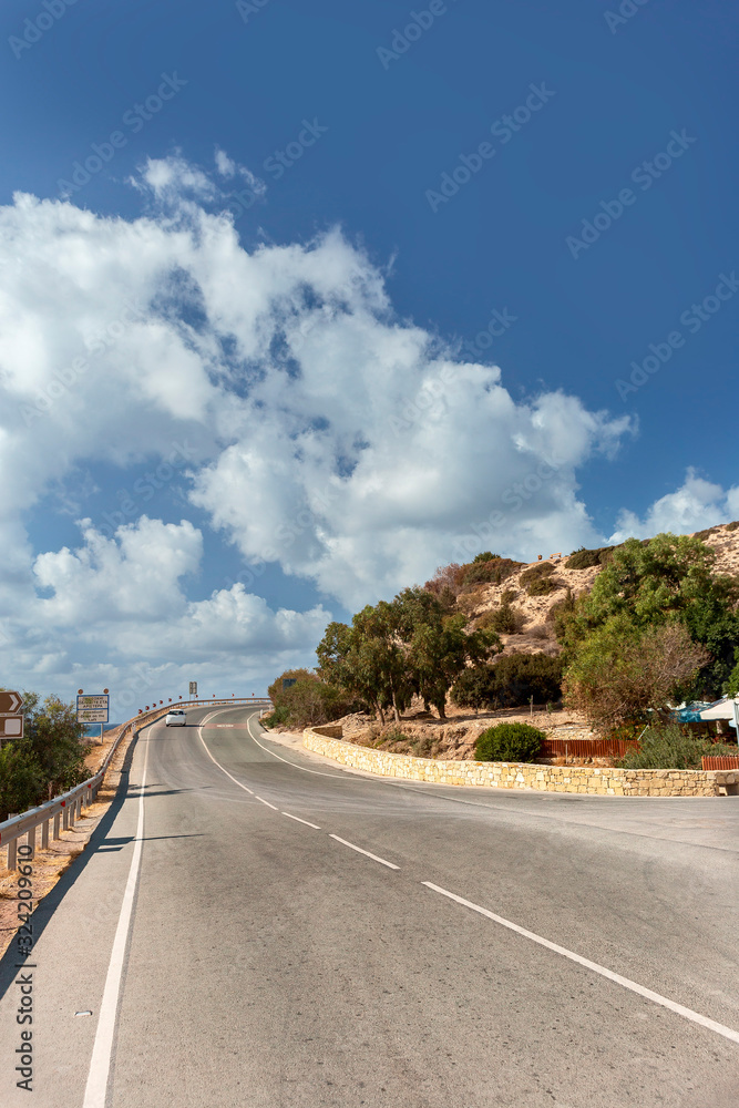 steep mountain asphalt road on the Greek island of Cyprus