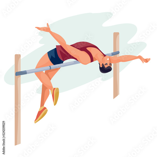 high jump, man successfully jumps over the bar in competitions, isolated object on a white background,