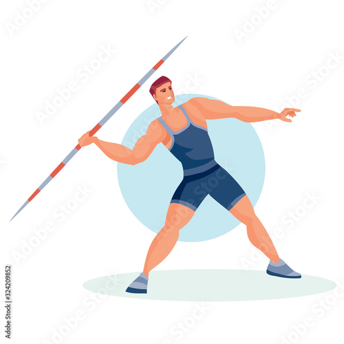javelin competition, a man swings and tries to throw a spear and win the competition, isolated object on a white background,