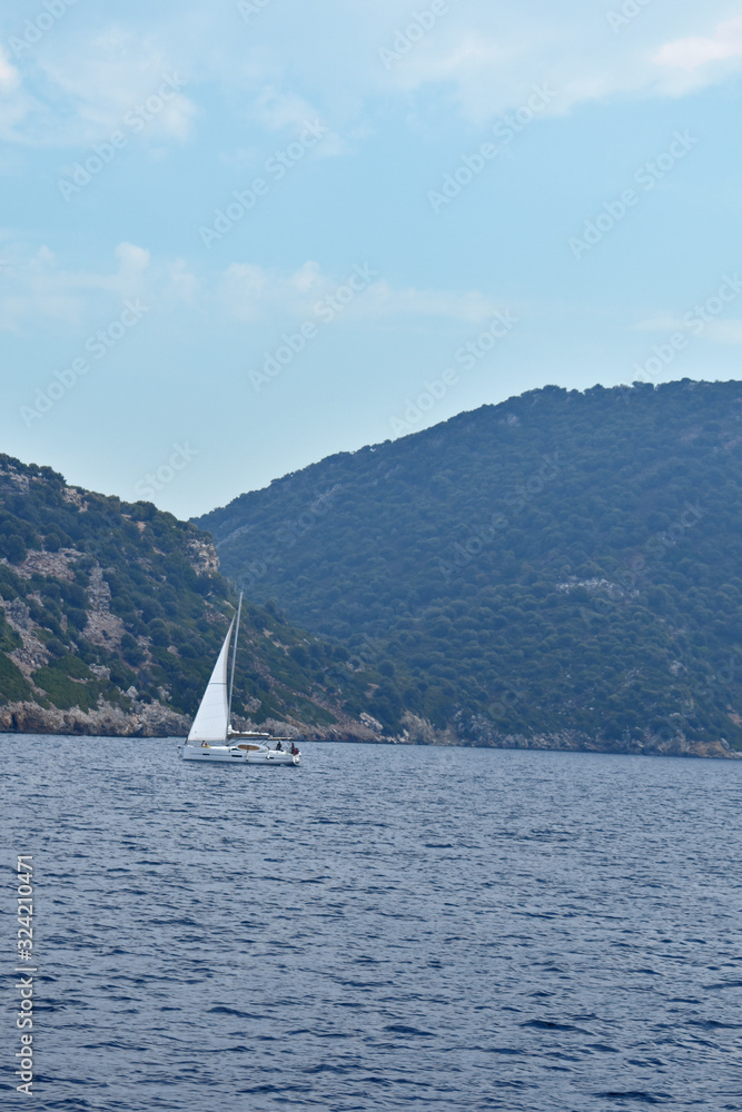 the yacht is sailing on the sea. Turkey the yacht is sailing on the sea. Turkey
