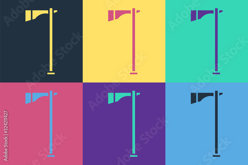 Pop art Native american tomahawk axe icon isolated on color background. Vector Illustration