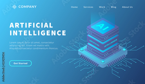 artificial intelligence database with computer database system for website template or landing homepage