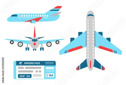 Vector airplane set plane airport ticket