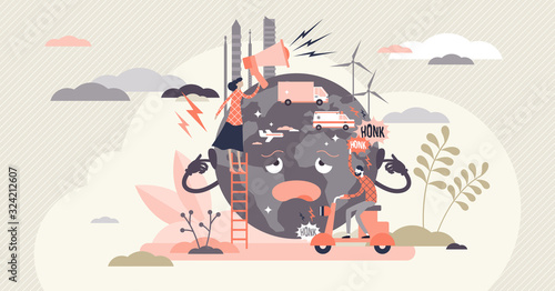 Noise pollution concept, flat tiny person vector illustration