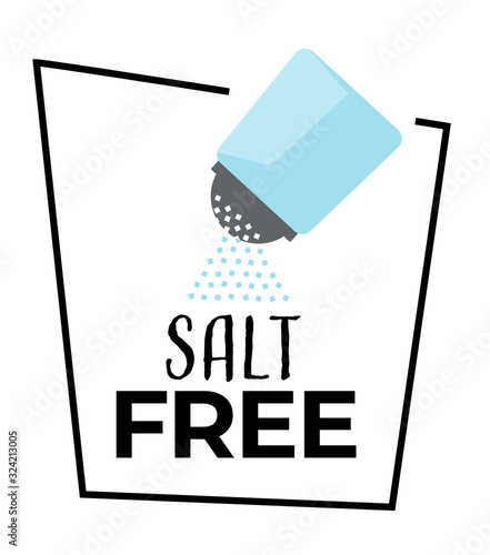 No salt isolated icon, shaker and salty powder, dietary nutrition