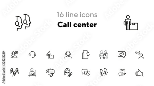 Call center line icon set. Operator, employee, contact center. Customer service concept. Can be used for topics like hotline, consulting, support