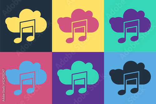 Pop art Music streaming service icon isolated on color background. Sound cloud computing, online media streaming, song, audio wave. Vector Illustration