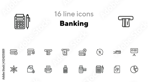 Banking line icon set. Credit card in motion, payment, chart. Business concept. Can be used for topics like finance, service, transaction