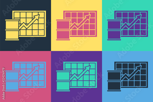 Pop art Oil price increase icon isolated on color background. Oil industry crisis concept. Vector Illustration