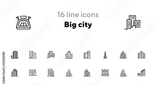 Big city line icon set. Building, skyscraper, stadium, amusement park. Urban life concept. Can be used for topics like downtown, architecture, town