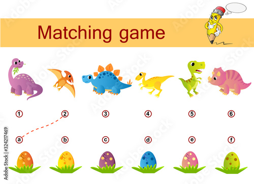 Connect dinosaurs and eggs. Educational game for kids. Matching game