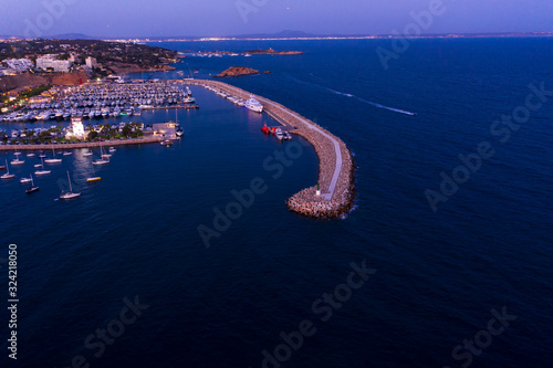 Aerial view, Puerto Portals luxury marina, Platja de s' Oratori beach and Illa d'en Sales, Portals Nous, Mallorca, Balearic Islands, Spain photo