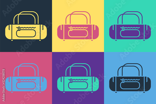 Pop art Sport bag icon isolated on color background. Vector Illustration
