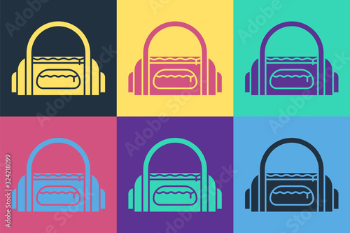 Pop art Sport bag icon isolated on color background. Vector Illustration