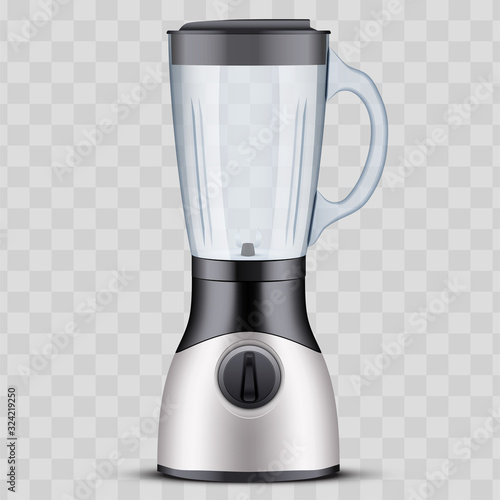 Kitchen blender with glass container. Electronic Kitchen appliance. Concept of Health food and smoothie. Vector Illustration isolated on transparent background.