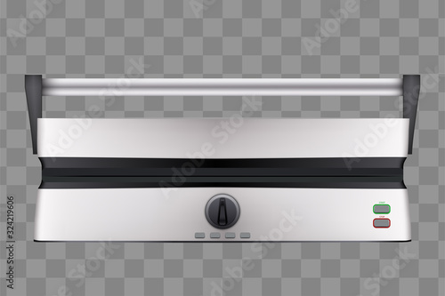 Closed Original Electric Grill for home. Sample model for Kitchen appliance. Homemade barbecue and burgers. Vector Illustration isolated on transparent background.