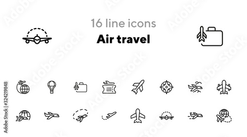 Air travel icon. Set of line icons on white background. World tour, airplane, trip. Airlines concept. Vector illustration can be used for topics like travel, tourism, transportation