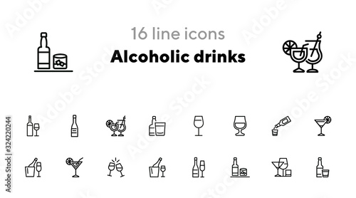 Alcoholic drinks line icon set. Cocktail, wine, strong drink. Alcohol concept. Can be used for topics like restaurant, bar, celebration, party