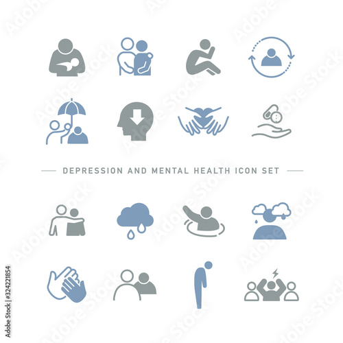 DEPRESSION AND MENTAL HEALTH ICON SET