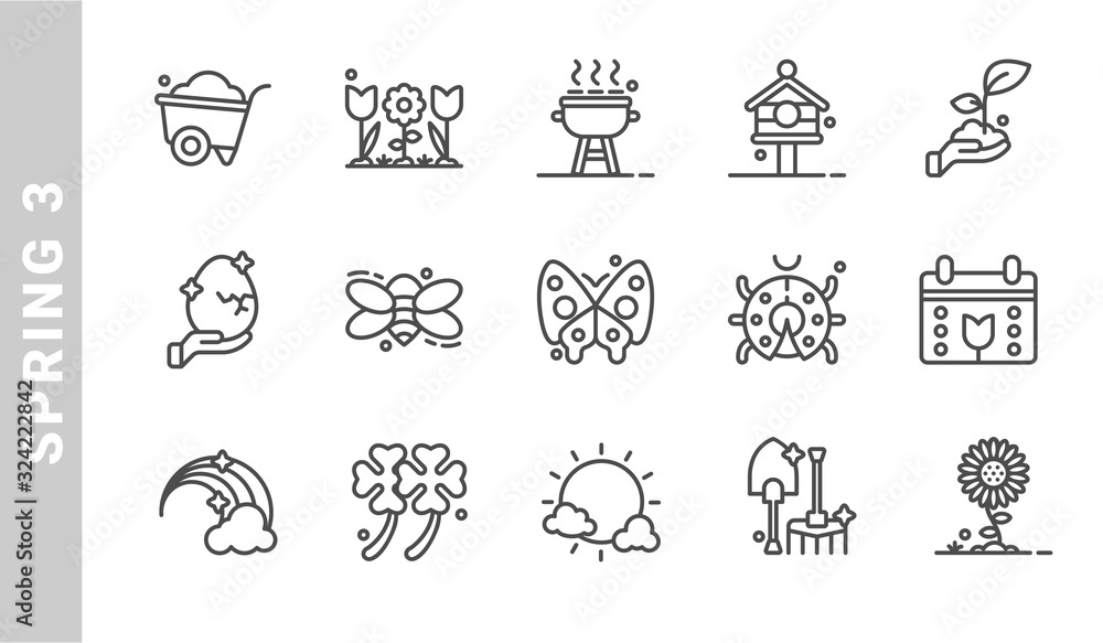 spring 3 icon set. Outline Style. each made in 64x64 pixel