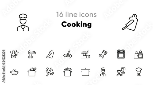 Cooking line icon set. Chief, pan, utensil, stove. Cooking concept. Can be used for topics like kitchen, restaurant, cafe