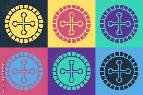 Pop art Casino roulette wheel icon isolated on color background. Vector Illustration