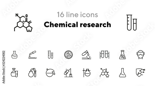 Chemical research line icon set. Chemist, beaker, experiment. Science concept. Can be used for topics like biology, lab tests, chemistry