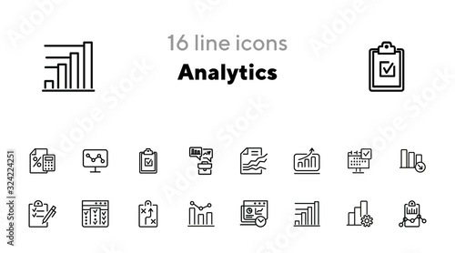 Analytics line icon set. Graph, diagram, chart. Analysis concept. Can be used for topics like business, marketing, planning, startup